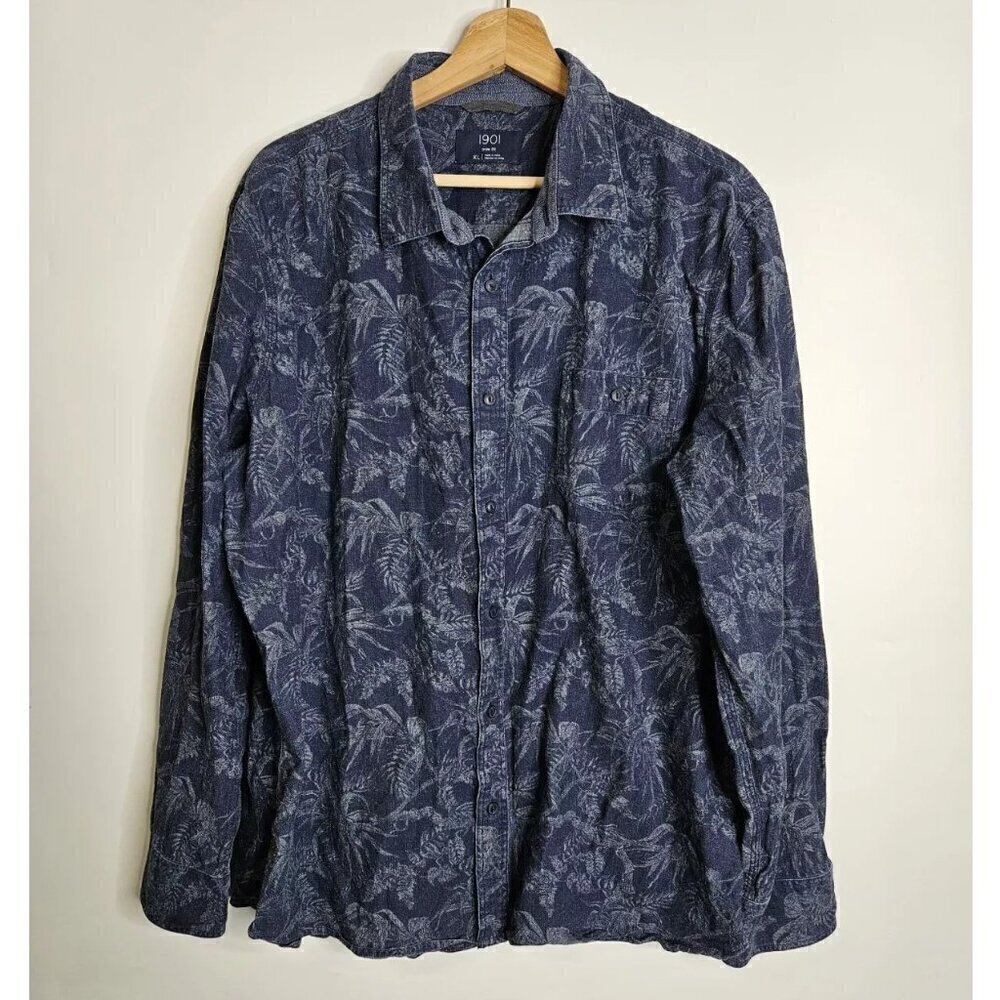 1901 Tropical Denim Look Blue Button Down Shirt Mens Size XL